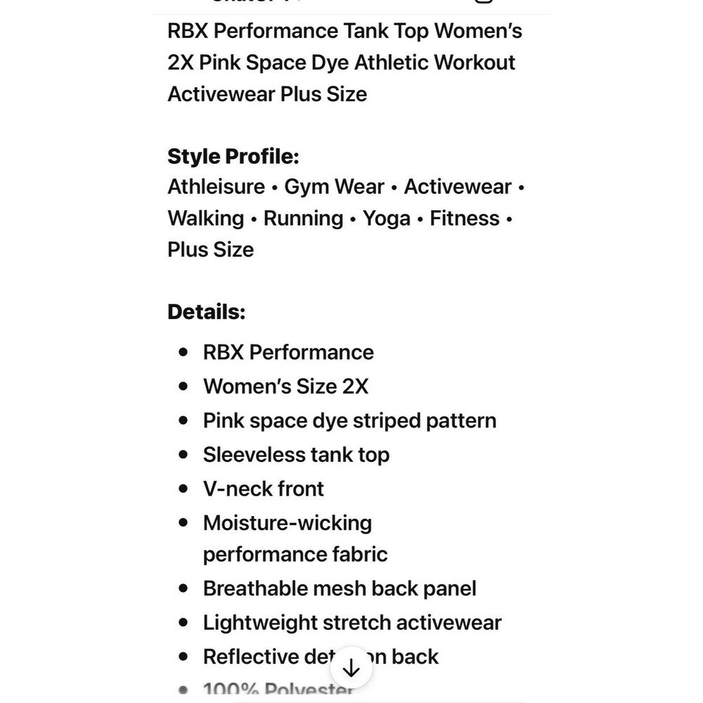 RBX Performance Tank Top Womens 2X Pink Space Dye Athletic Workout Active Plus - Picture 3 of 12